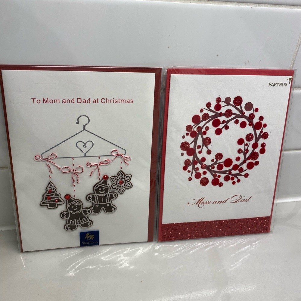 PAPYRUS 2 PACK CHRISTMAS CARDS “MOM & DAD” NEW IN PACKAGING